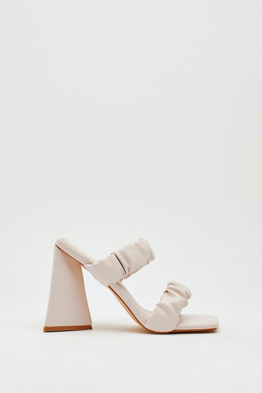 Pu Ruched Double Strap Triangle Heel Mules