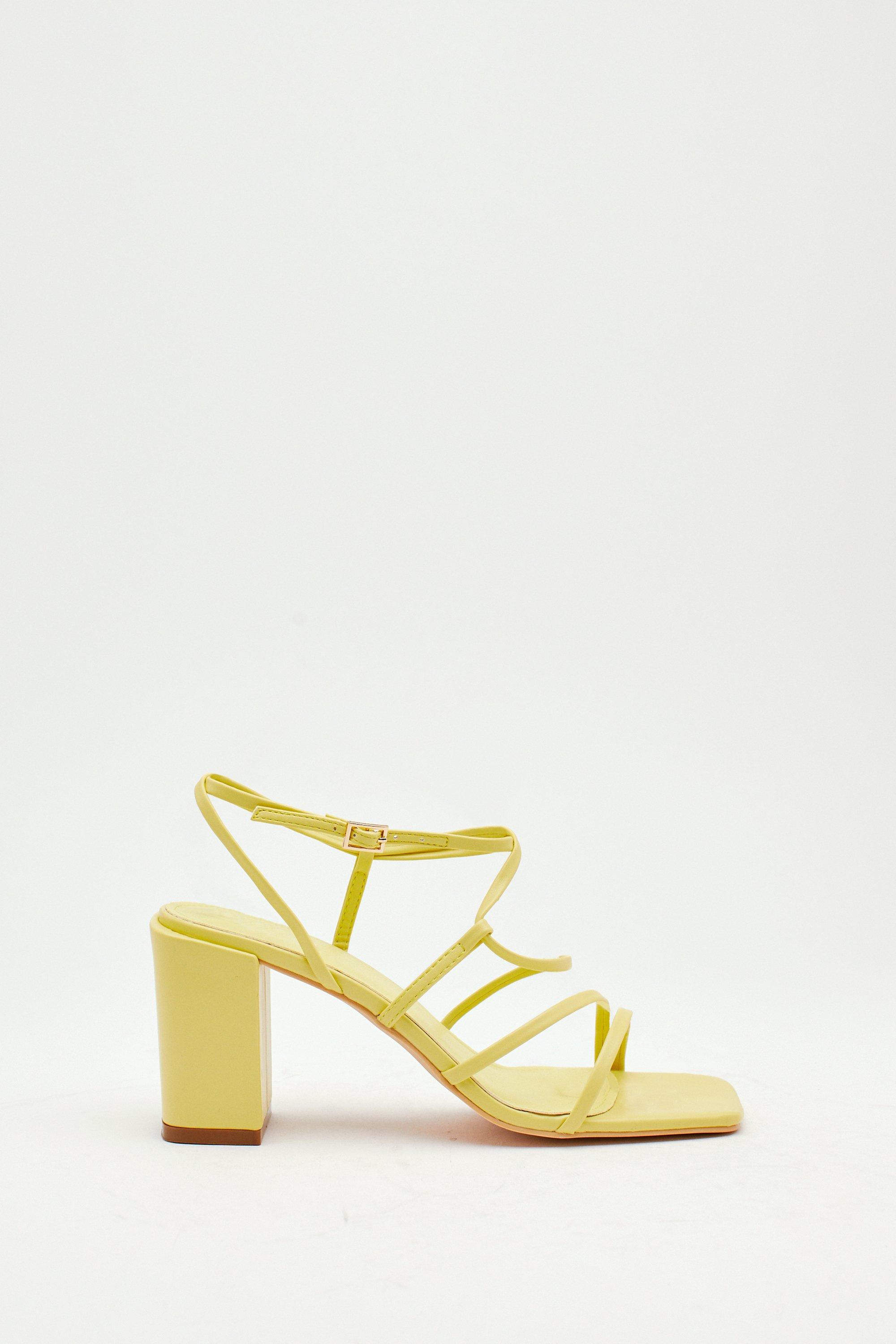 Pu Midi Block Heel Flat Strappy Heels