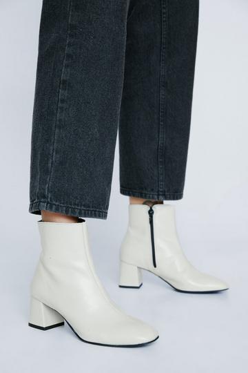 Real Leather Low Block Heel Ankle Boots off white
