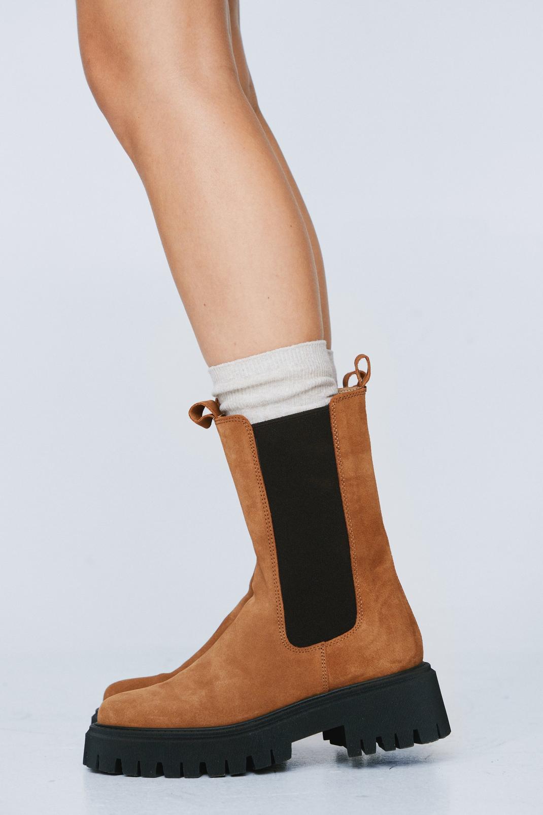 Real Suede Longline Chelsea Boots image number 1
