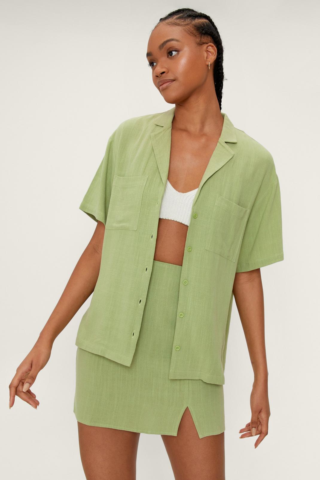 Green Linen Short Sleeve Resort Shirt image number 1