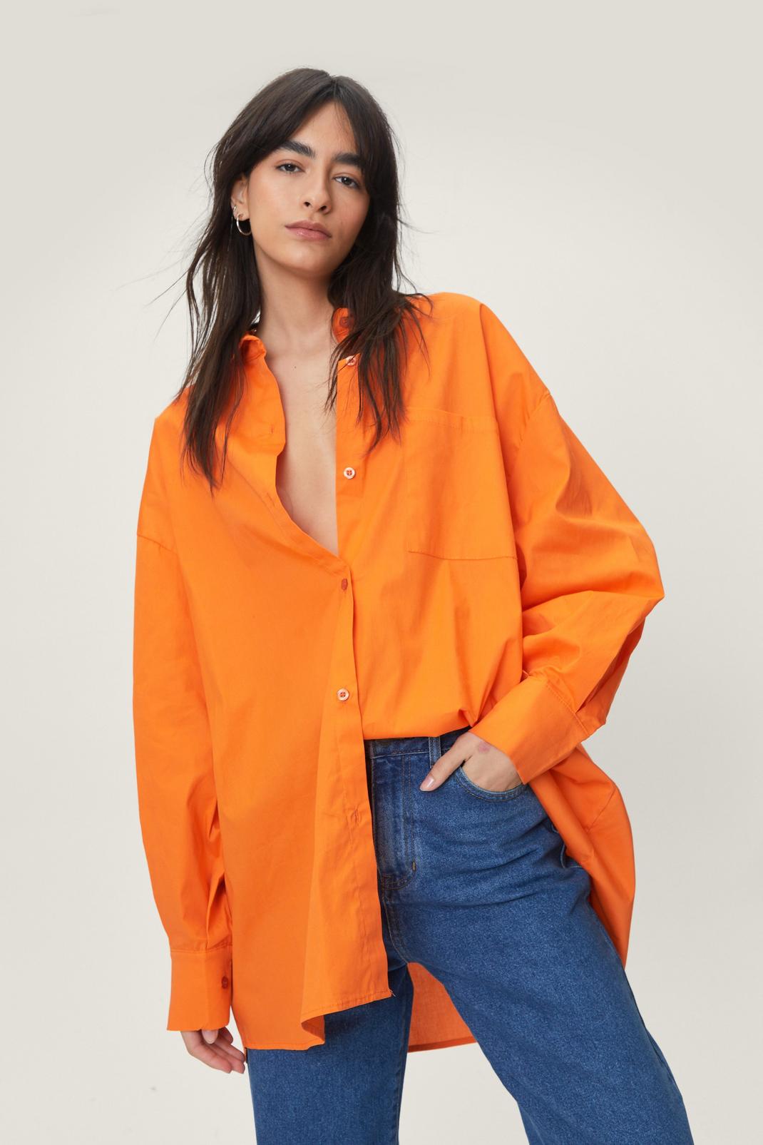 Orange Poplin Oversized Long Sleeve Shirt image number 1