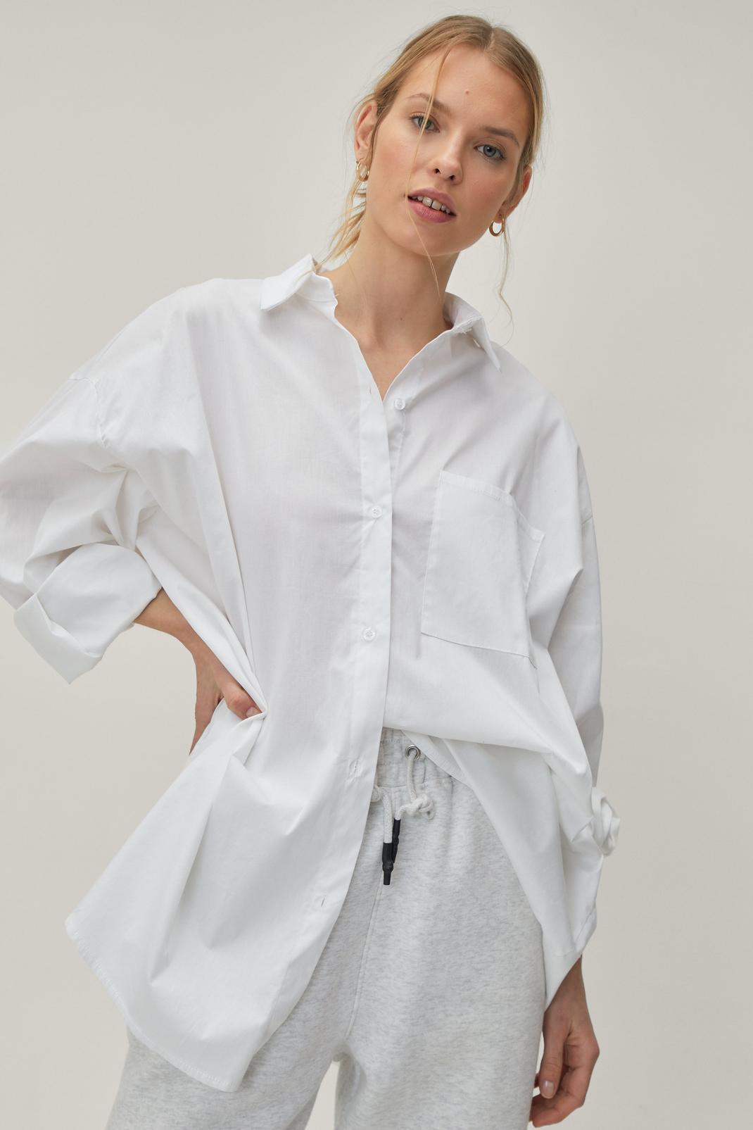 White Poplin Oversized Long Sleeve Shirt image number 1