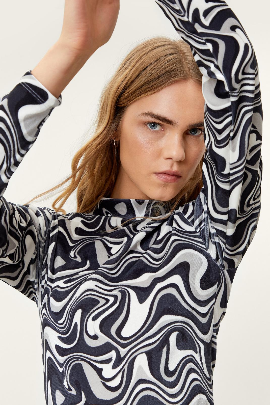 Abstract Marble Print High Neck Top