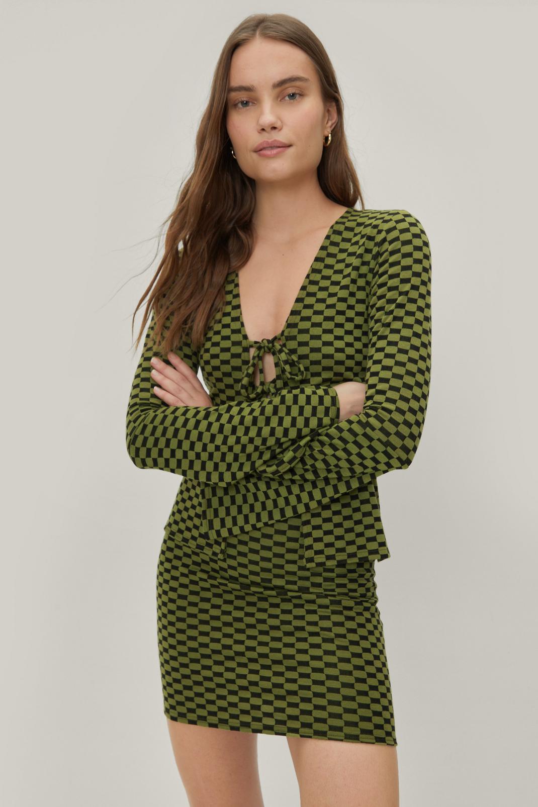 Green Checkerboard Jacquard Mini Skirt image number 1