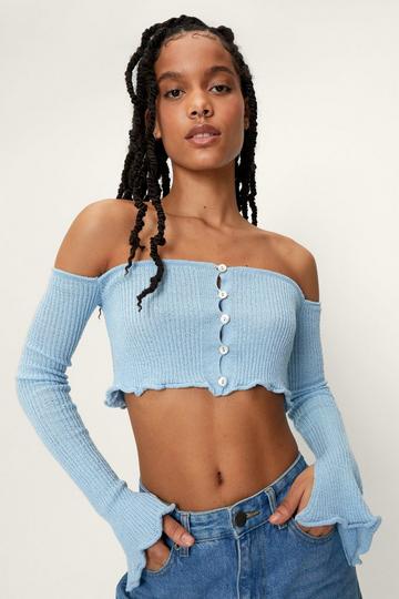 Petite Off The Shoulder Cropped Cardigan dusty blue