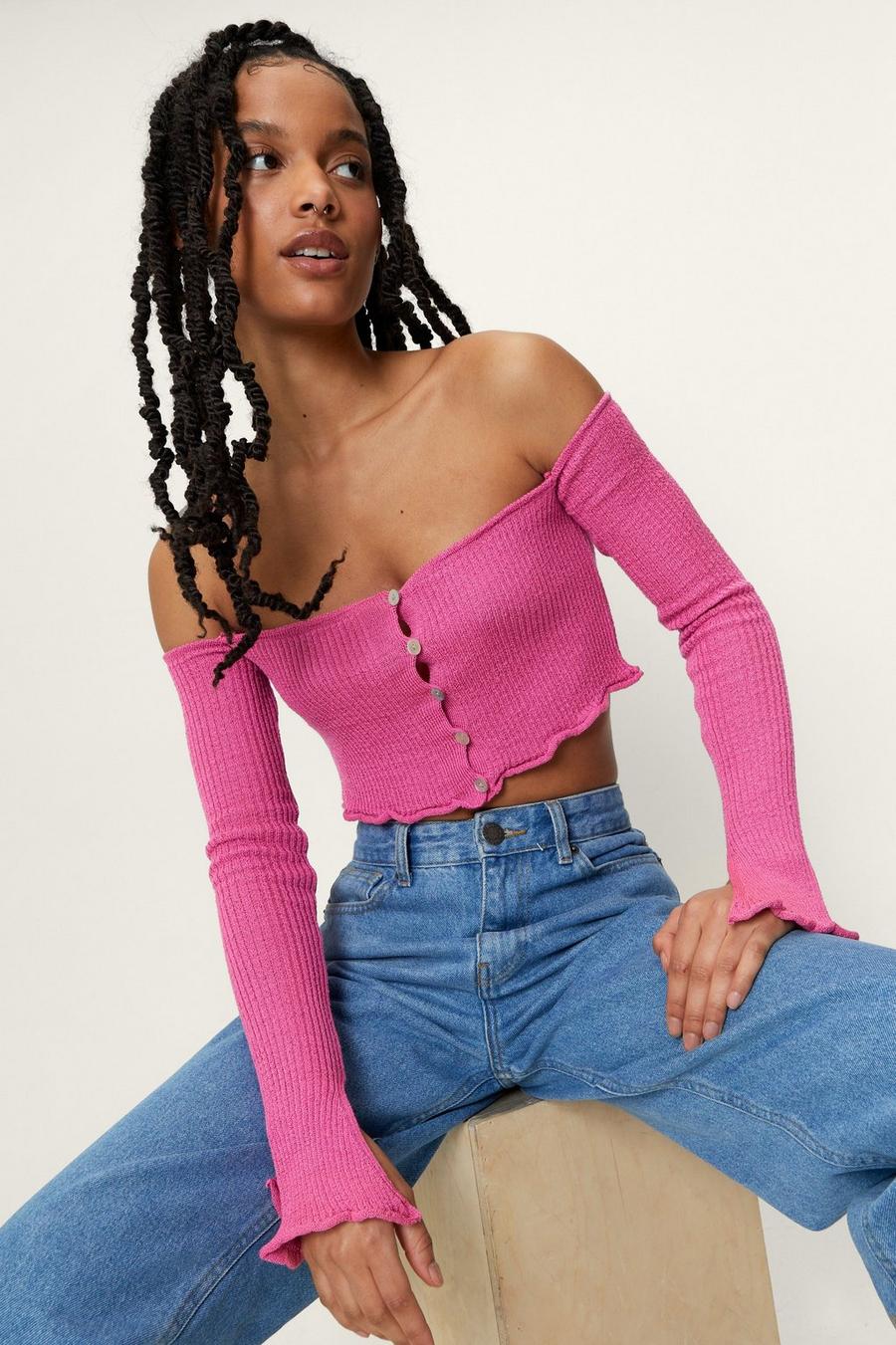 Petite Off The Shoulder Cropped Cardigan