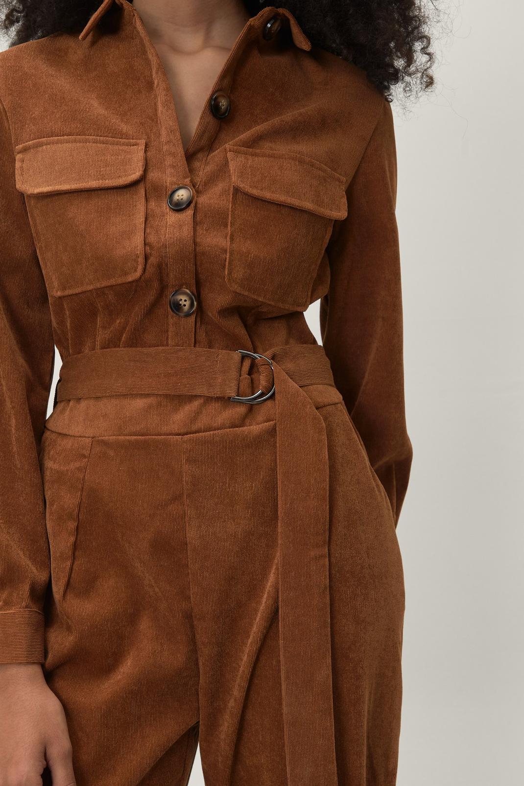 166 Corduroy Belted Waist Button Down Boilersuit image number 2