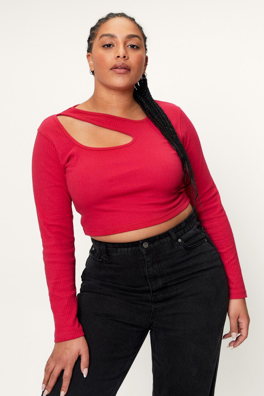 Berry Plus Cut Out Long Sleeve Top  image number 1