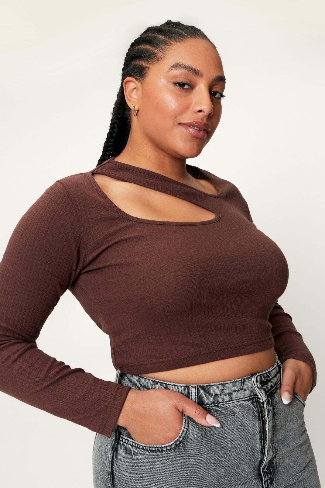Chocolate Plus Cut Out Long Sleeve Top  image number 1