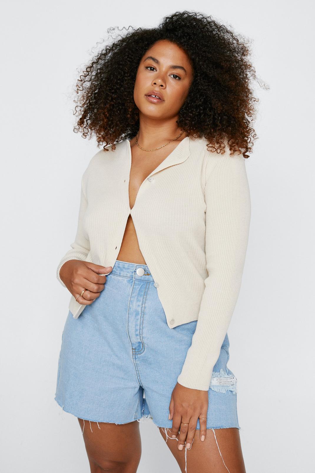 Plus Size Knitted Ribbed Button Down Cardigan image number 1