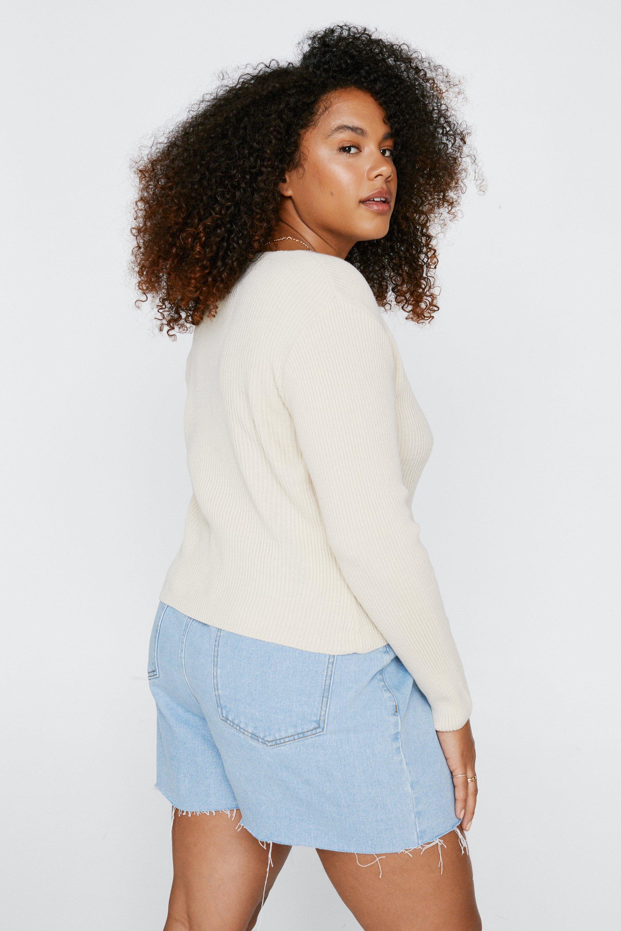 Plus Size Knitted Ribbed Button Down Cardigan Nasty Gal