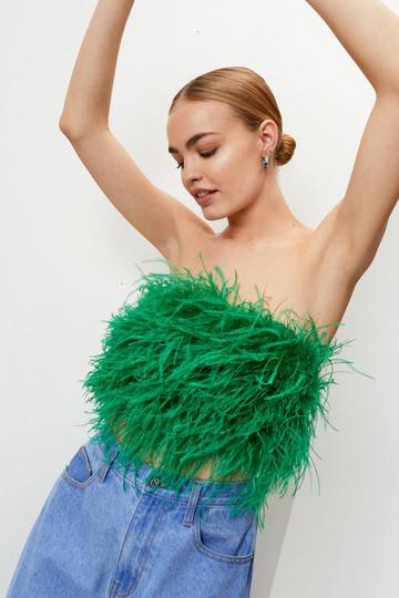 Green Feather Cropped Bandeau Corset Top