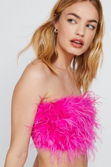 Cosmo | Hot Pink Bandeau Corset Maxi Dress With Feather Trim