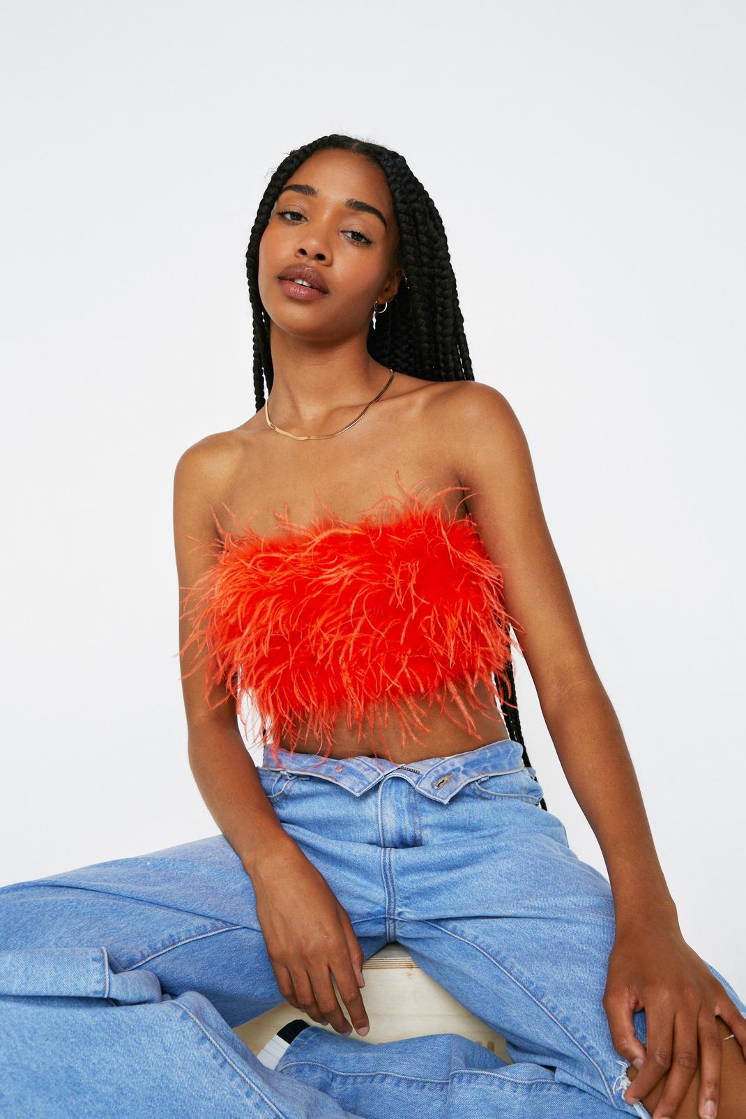 Orange Feather Cropped Bandeau Corset Top image number 1