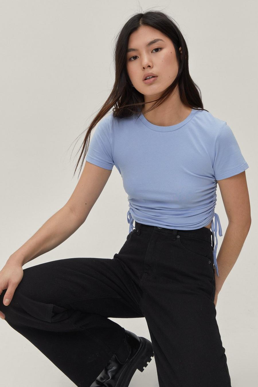 Ruched Cropped Fitted T-Shirt