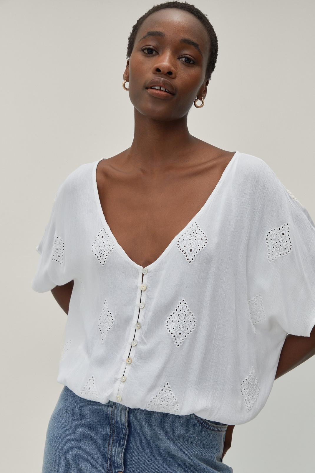 Off white Slouchy Broderie Button Down Blouse image number 1