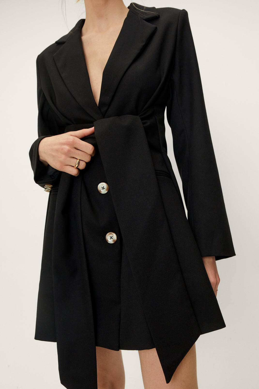 Robe blazer à boutonnage simple à nouer sur le devant, Black image number 1