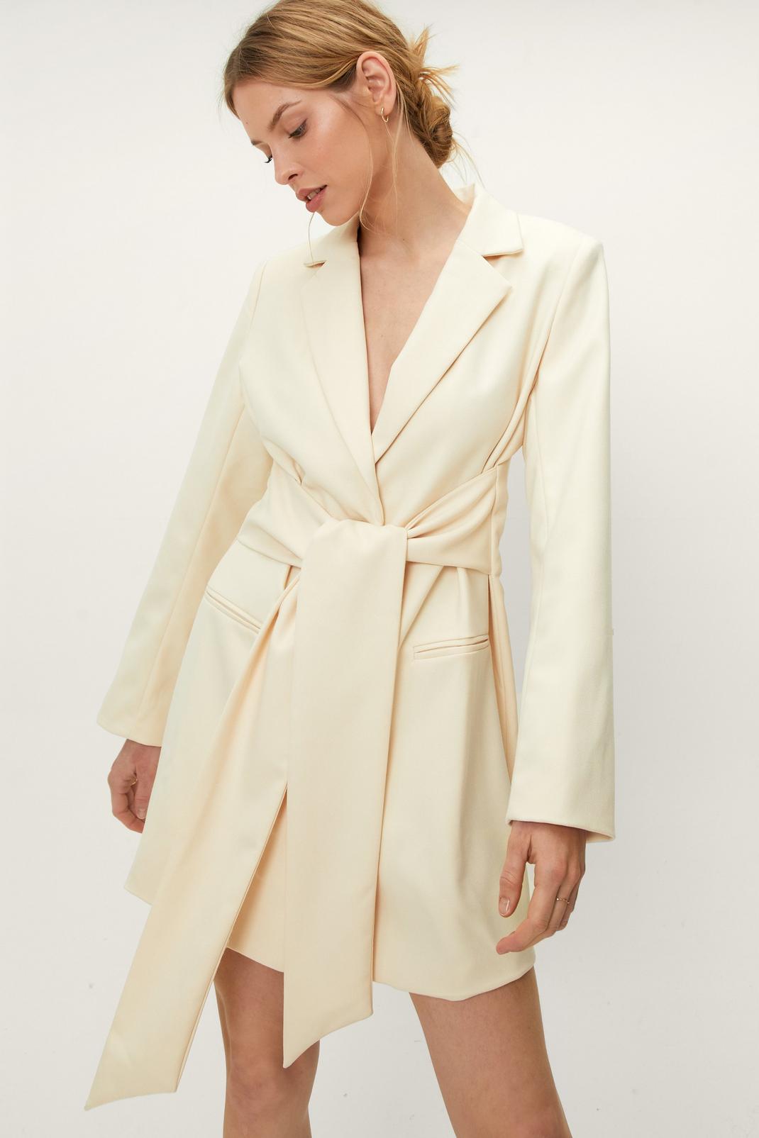 Cream Cropped Boxy Single Breasted Blazer Dress image number 1