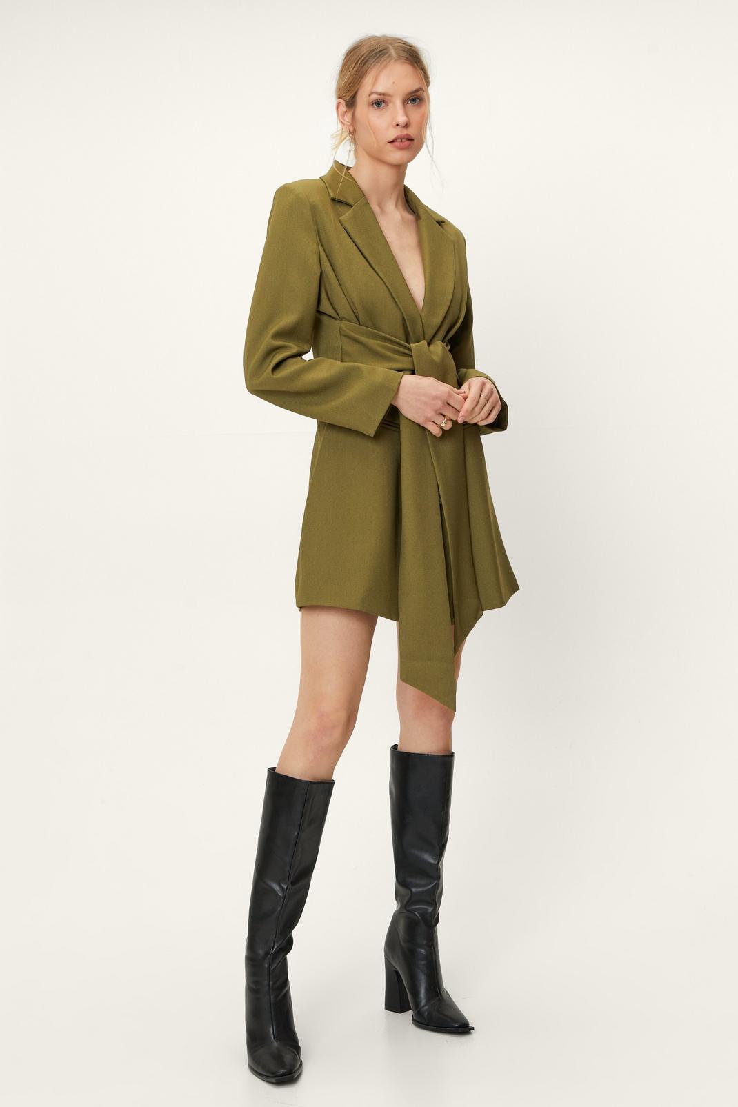 Olive Cropped Boxy Single Breasted Blazer Dress image number 1
