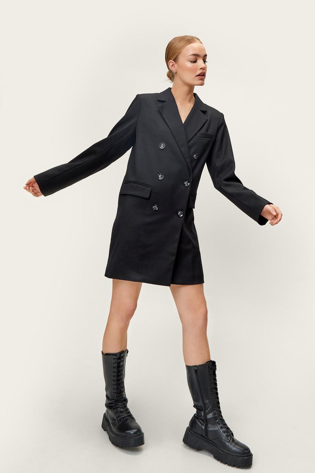Black Double Breasted Oversized Mini Blazer Dress image number 1