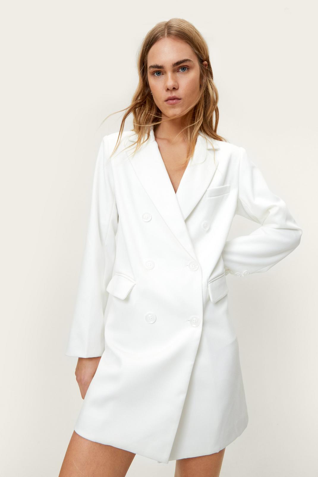 White Double Breasted Oversized Mini Blazer Dress image number 1