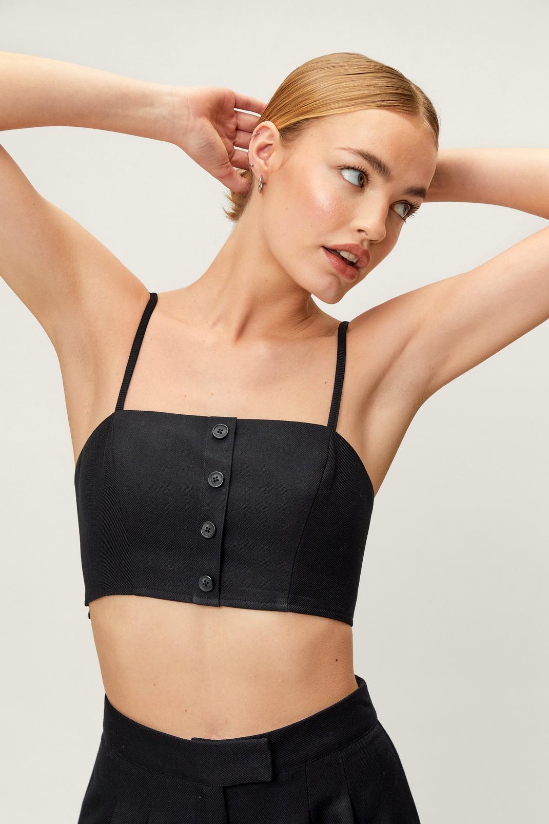 Black Tailored Button Down Detail Bralette image number 1