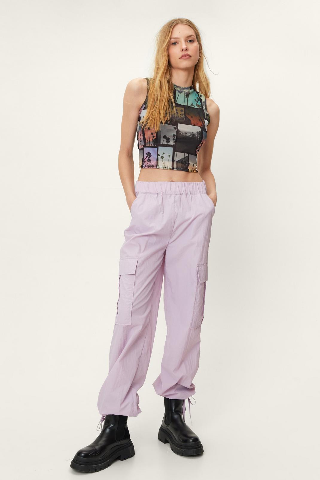 Pantalon cargo à poches en nylon, Lilac image number 1
