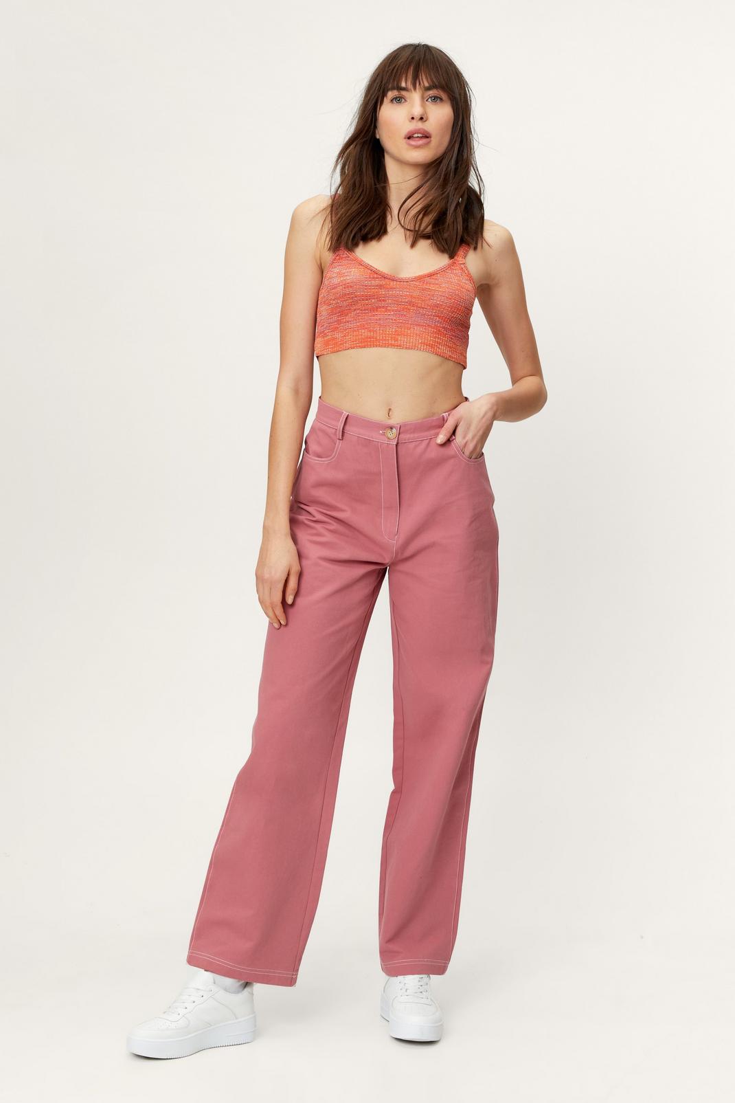 Mauve Twill High Waisted Wide Leg Cargo Pants image number 1