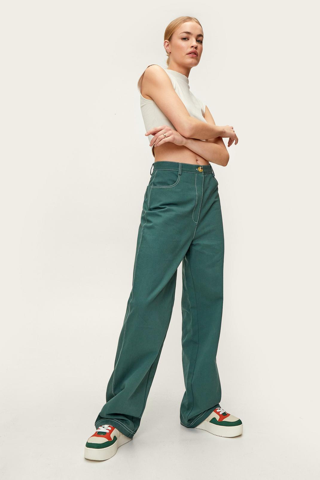 Olive Twill High Waisted Wide Leg Cargo Pants image number 1