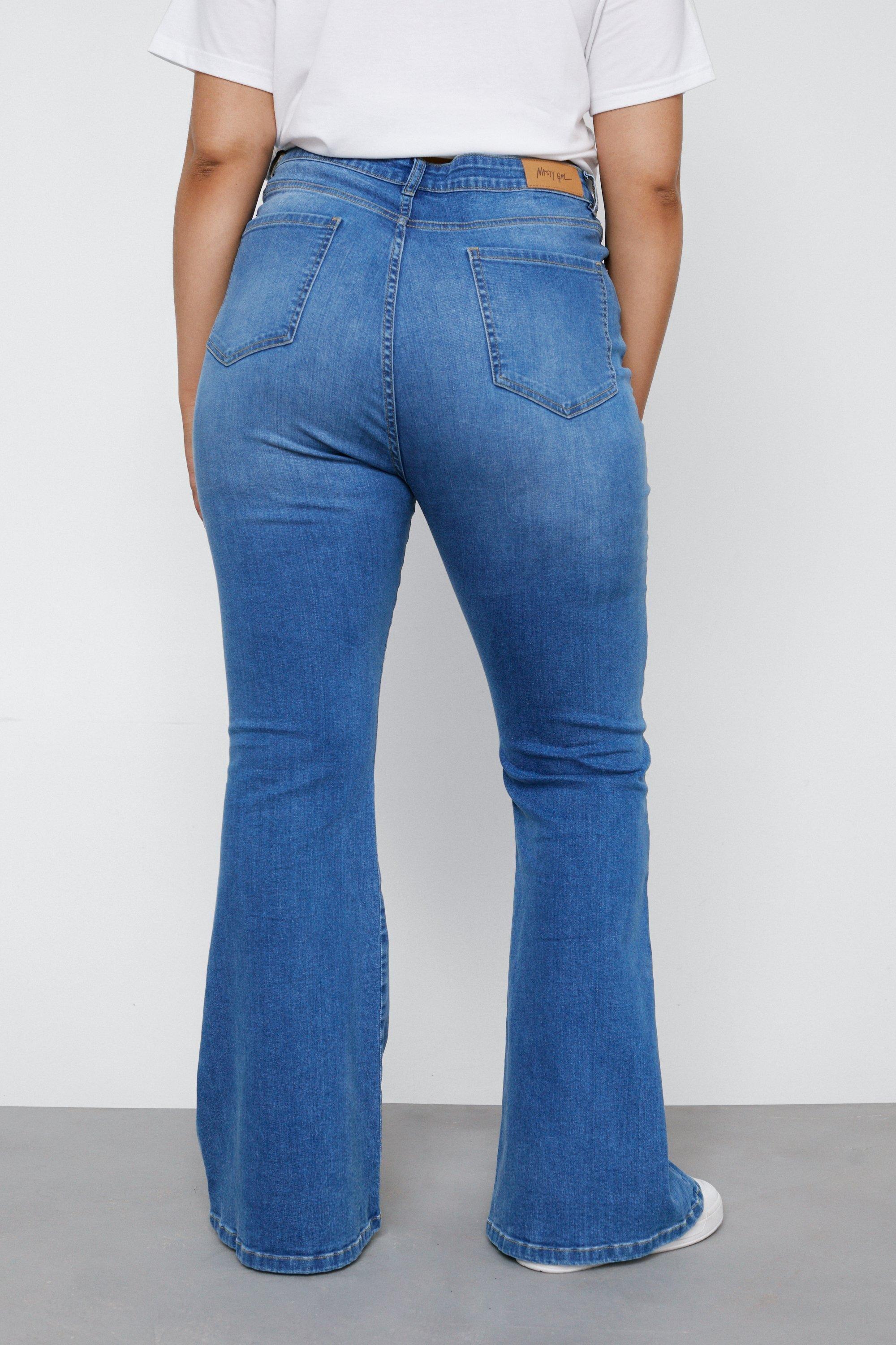 Plus High Waisted Button Flare Jeans