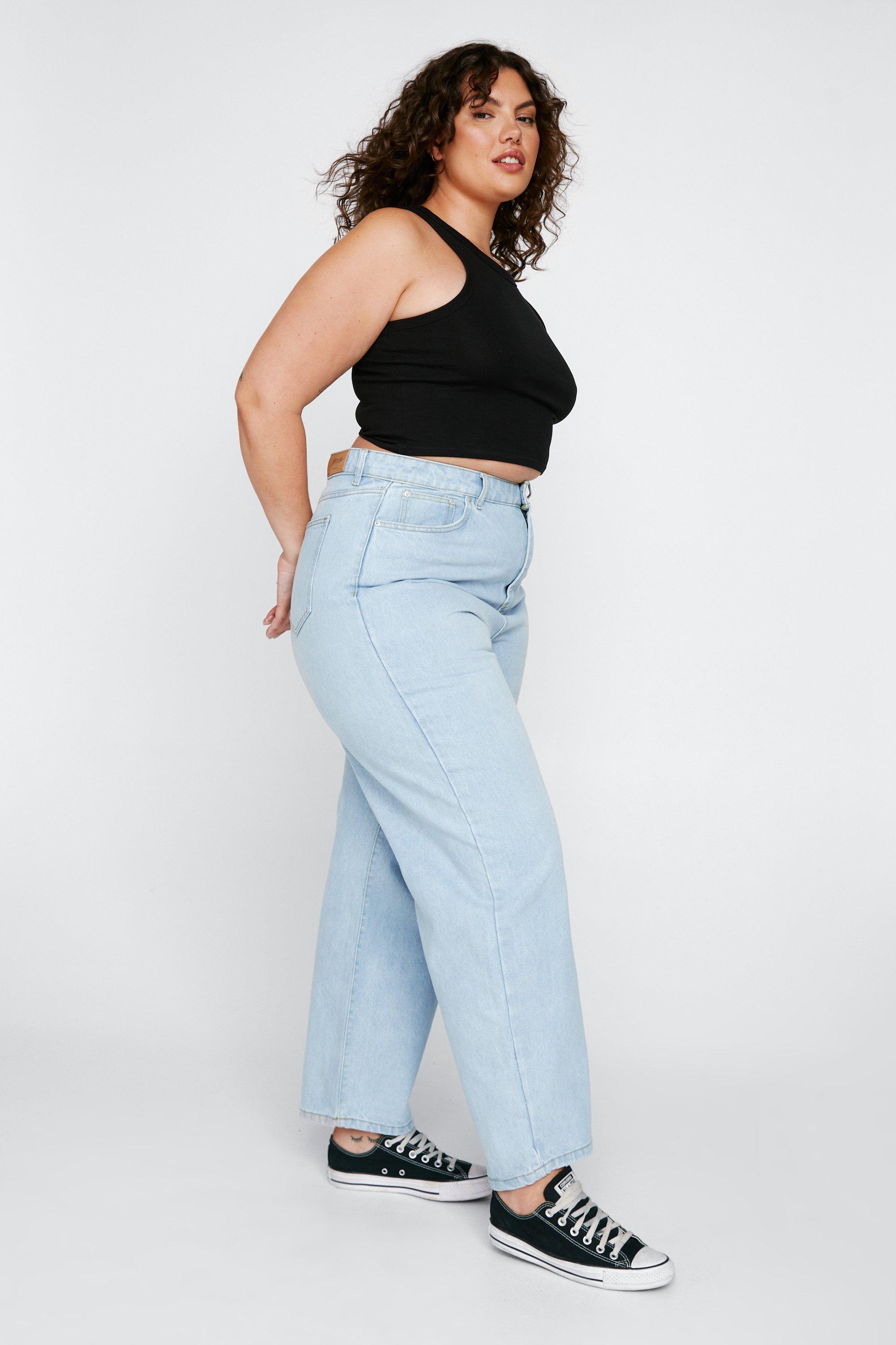 Plus Solid Rolled Hem Mom Jeans  Plus size mom jeans, Plus size outfits, Mom  jeans