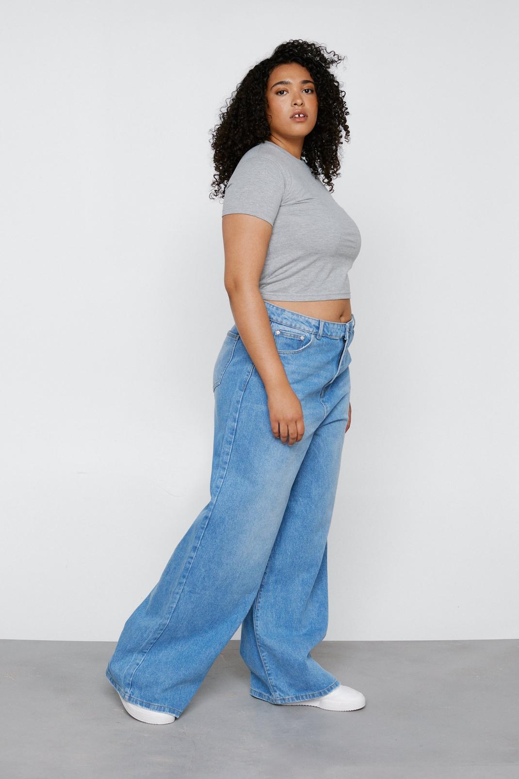 Mid blue Plus Size Denim Wide Leg Baggy Jeans image number 1