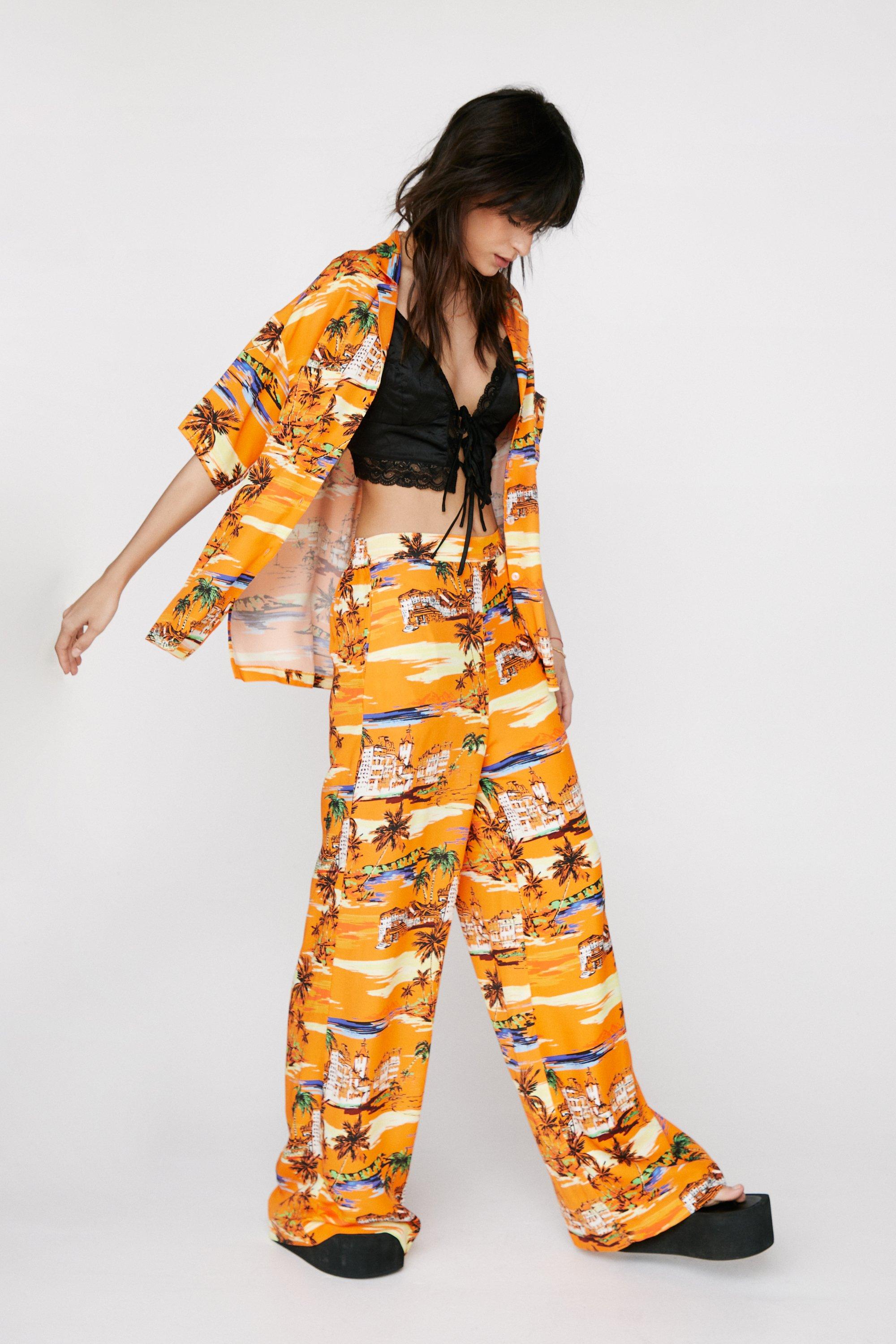 tropical wide leg pants