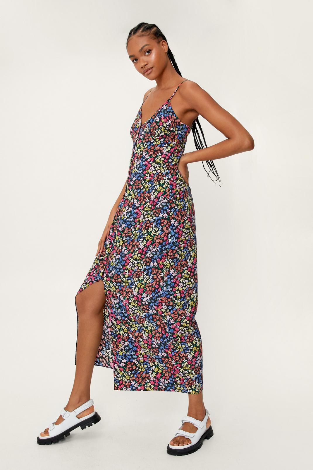 Floral Strappy Button Through Slip Midi Dress image number 1