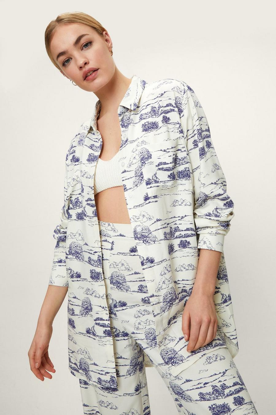 Landscape Printed Oversized Collared Shirt