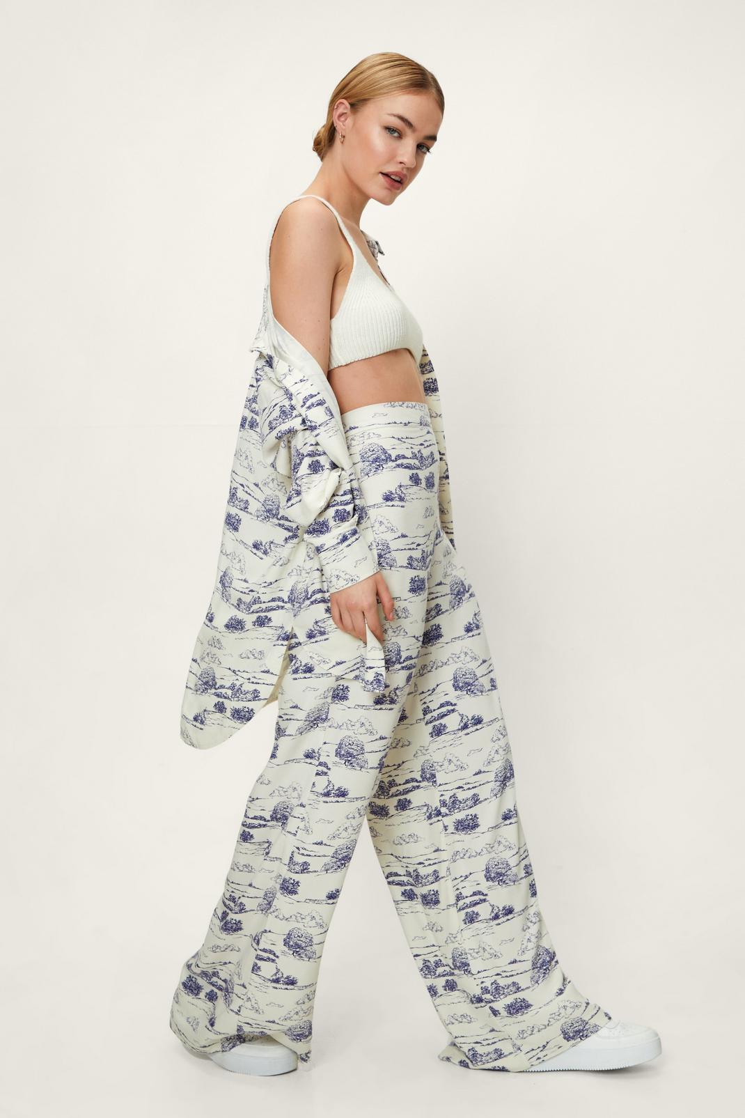 Ivory Landscape Printed Wide Leg Trousers image number 1