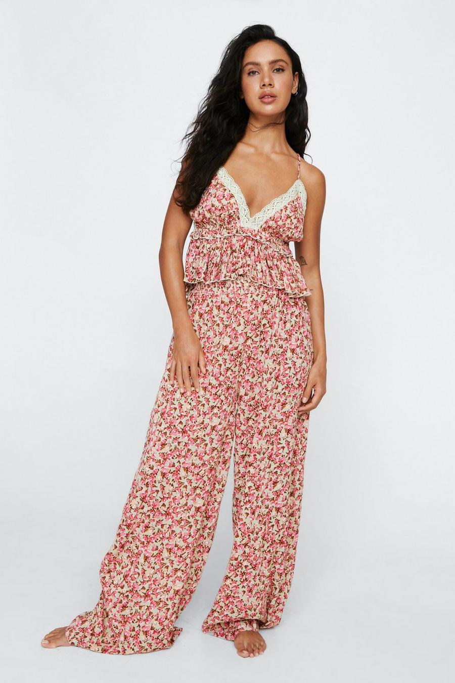 Floral Ruffle Cami and Pants Pajama Set