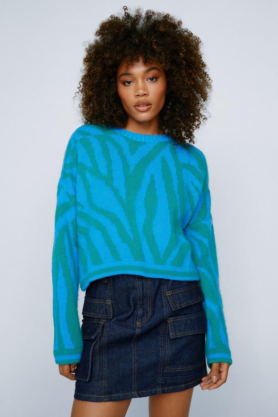 Brushed Knit Contrast Zebra Print Sweater