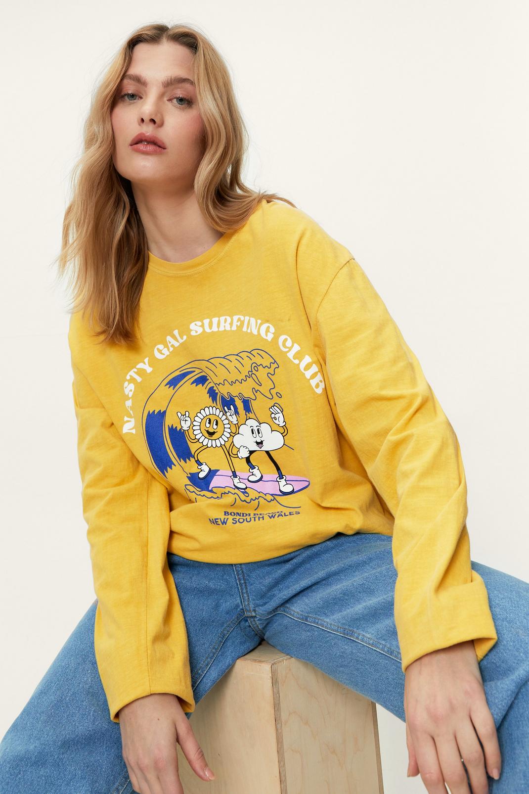 Yellow Nasty Gal Surfing Club Long Sleeve T-Shirt image number 1