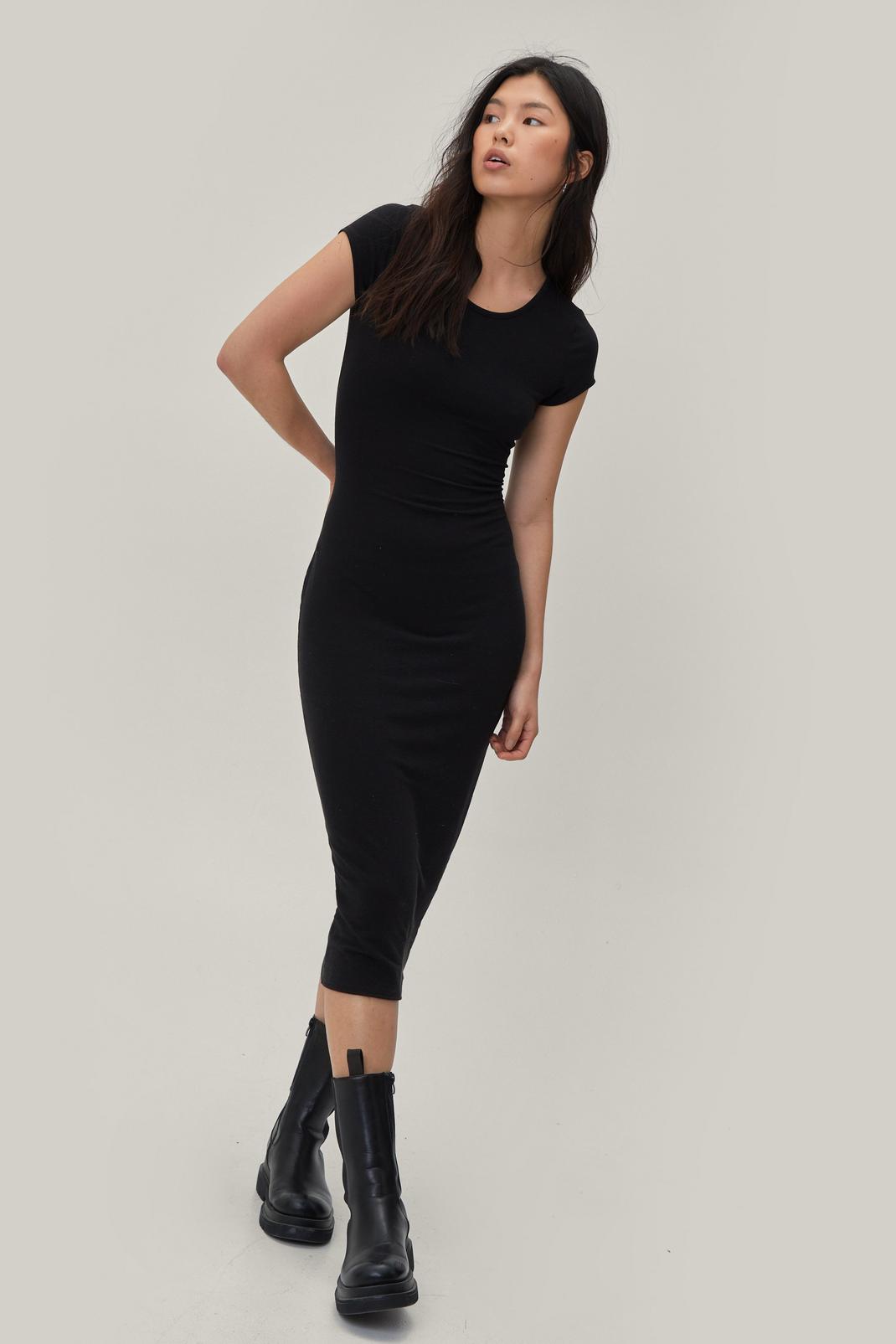 Black Short Sleeve Bodycon Midi Dress image number 1
