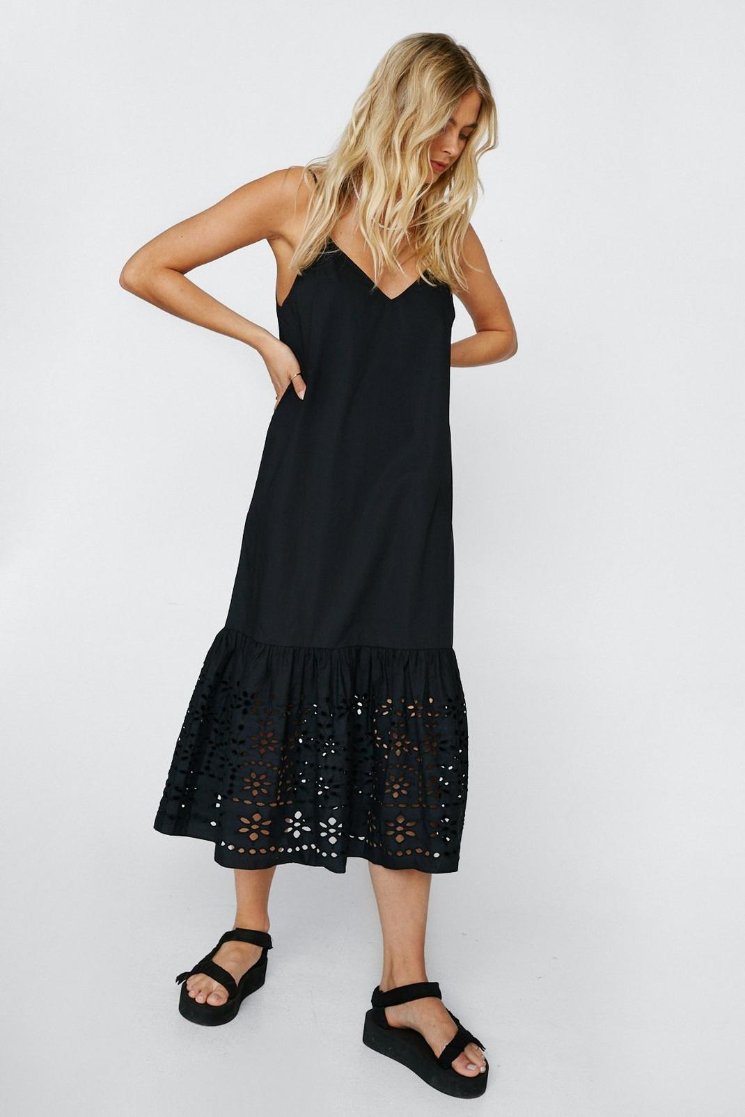 Black Strappy Embroidered Detail Midi Dress image number 1