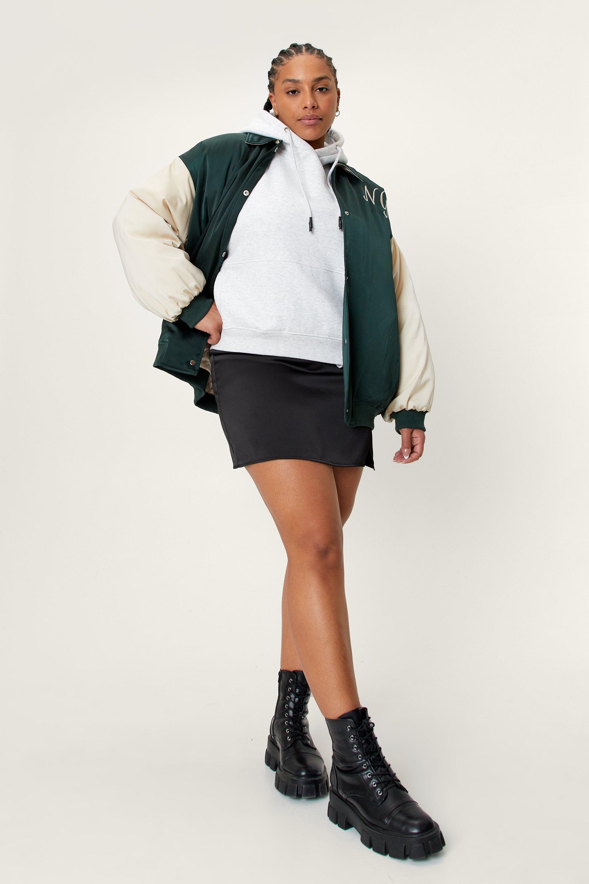 plus size embroidered bomber jacket