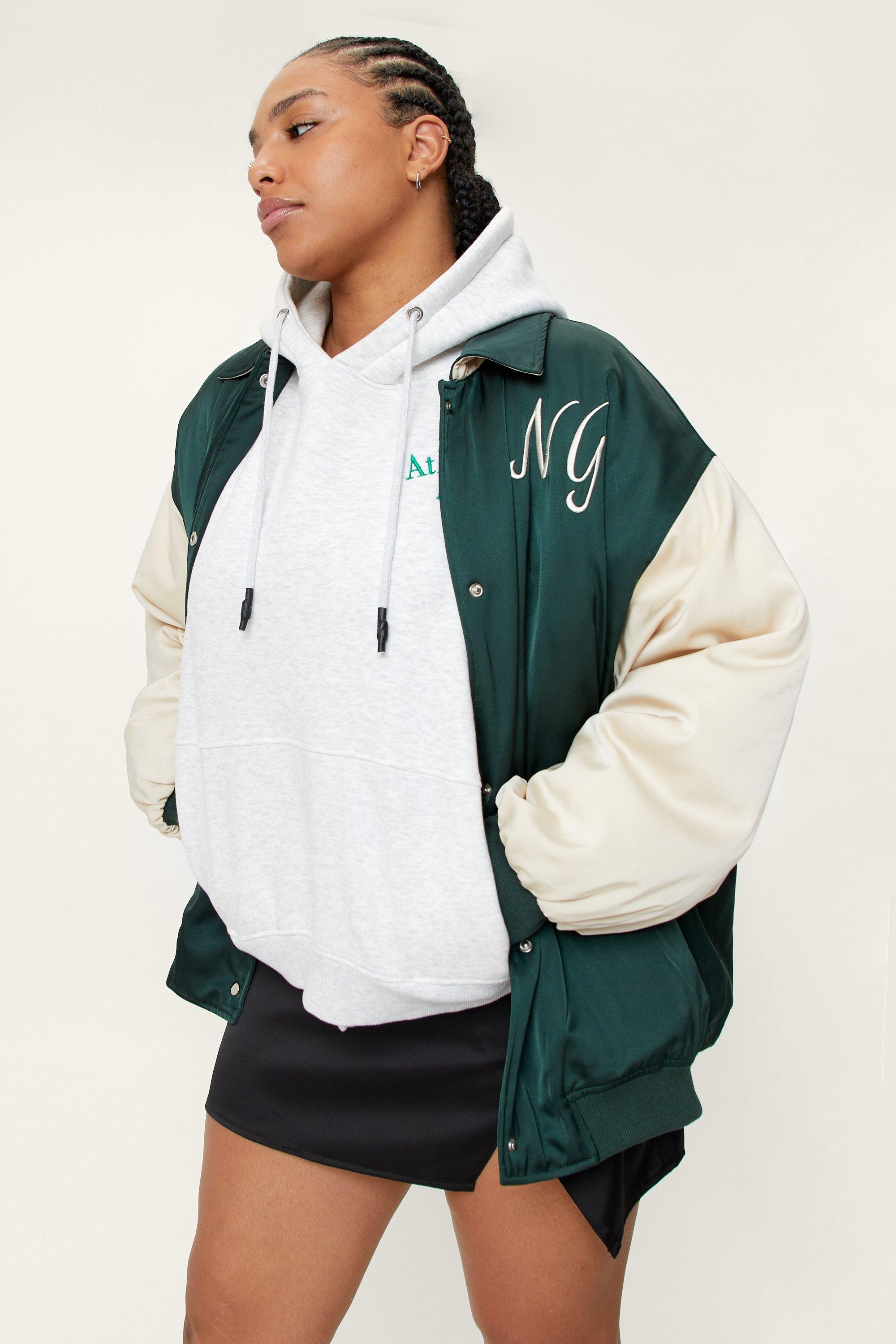 plus size embroidered bomber jacket