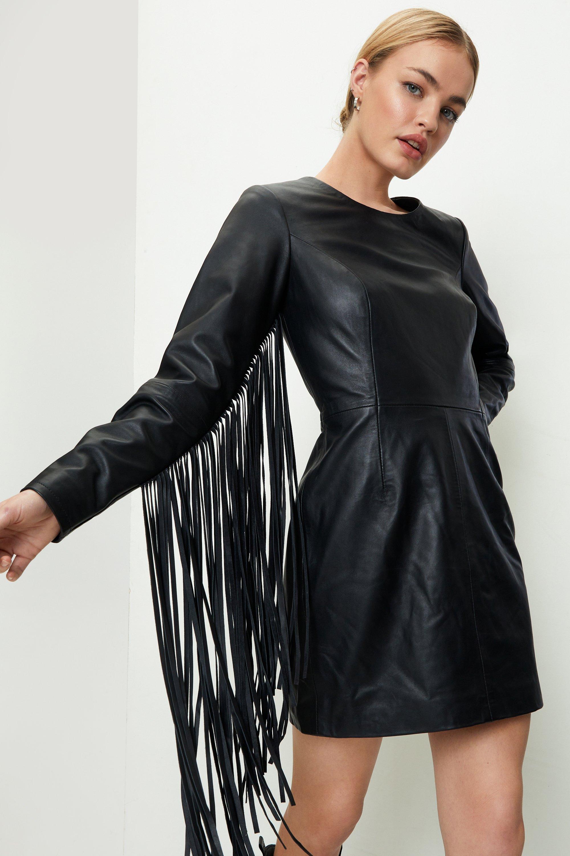 Leather shop fringe dress