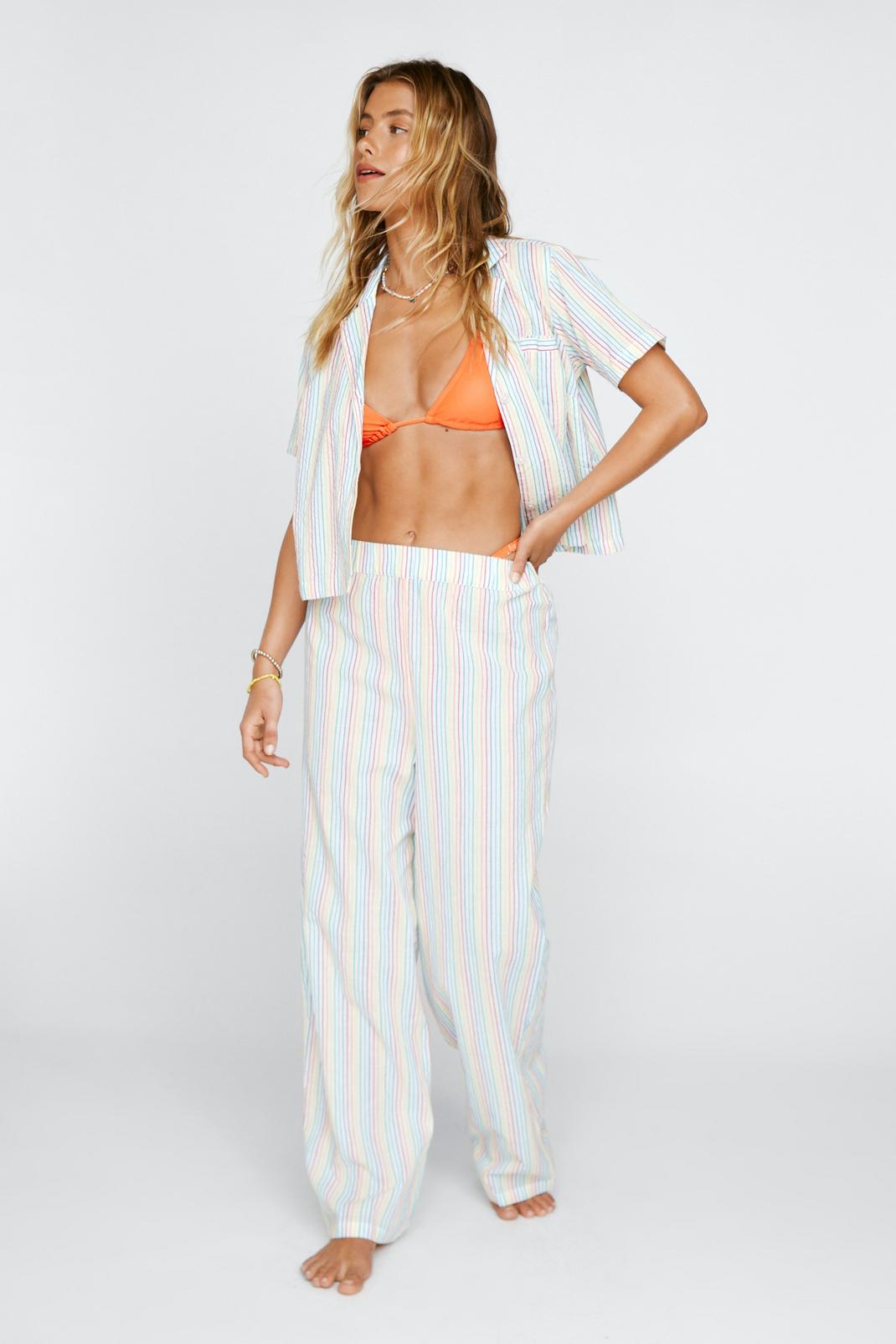 Multi Cotton Rainbow Stripe 3pc Pyjama Trouser Set image number 1