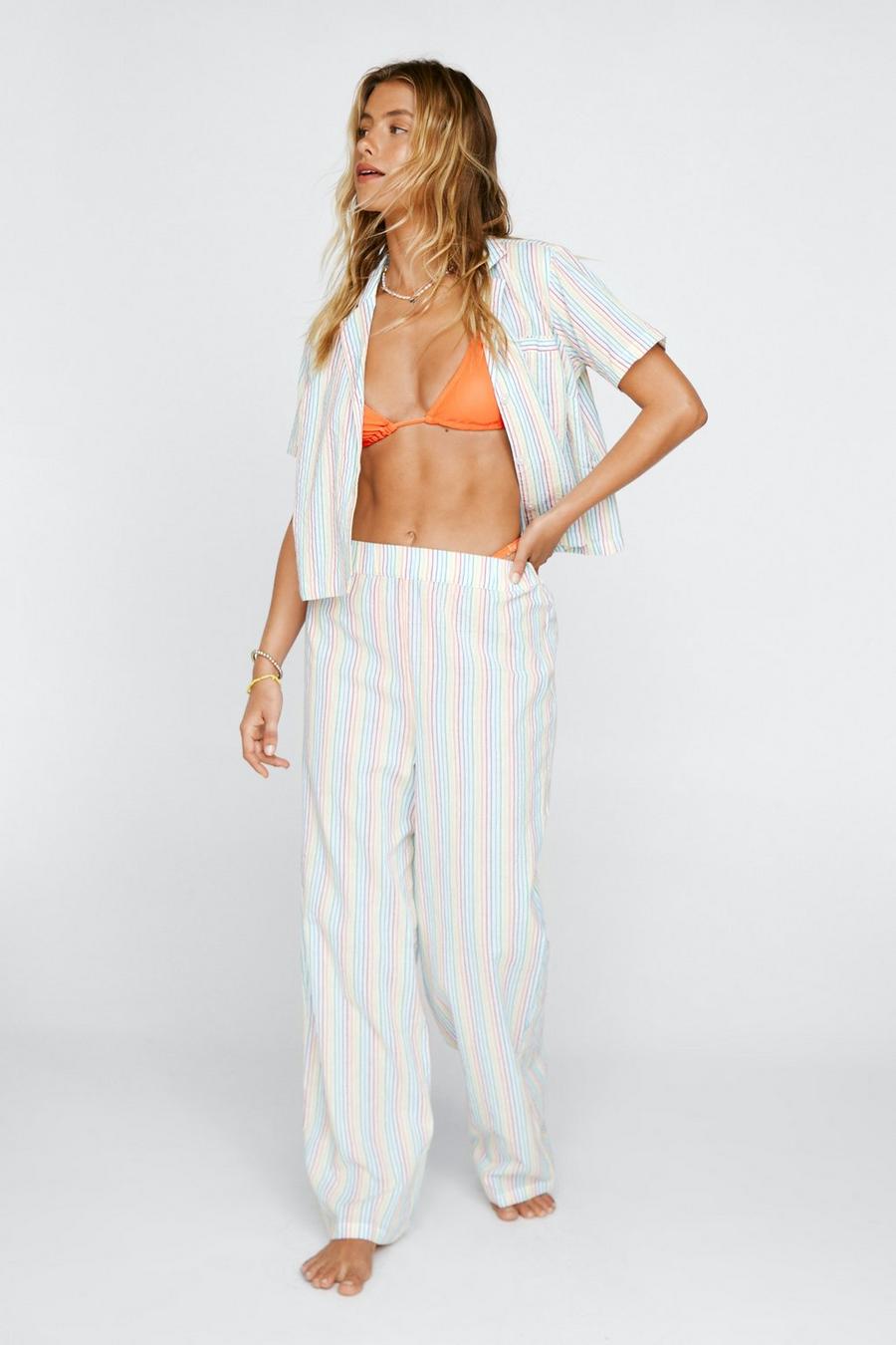Cotton Rainbow Stripe 3pc Pyjama Trouser Set