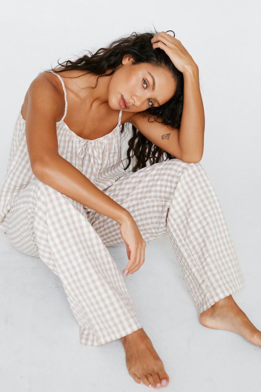 Seersucker Gingham Relaxed Cami and Pants Set