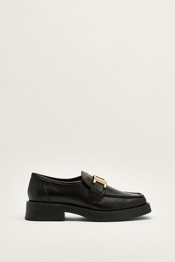 Black Leather Buckle Smooth Chunky Loafers