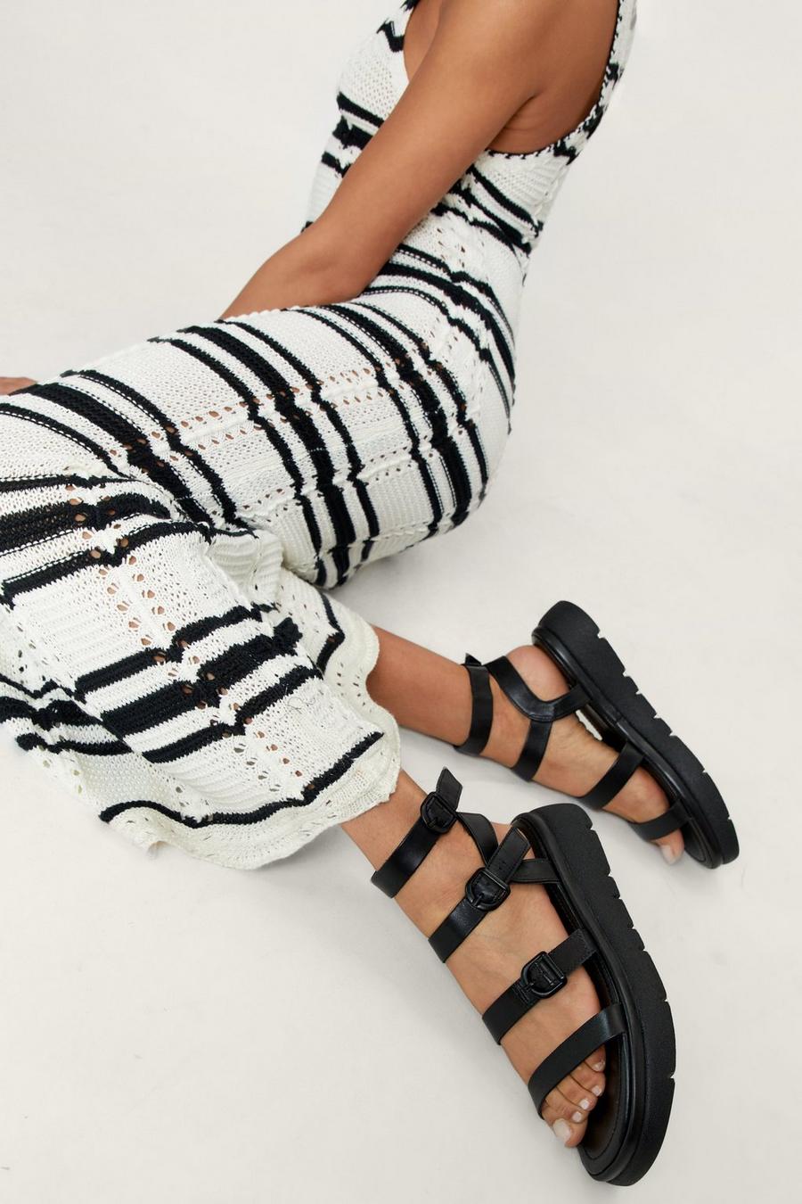 Leather 4 Strap Chunky Sandals